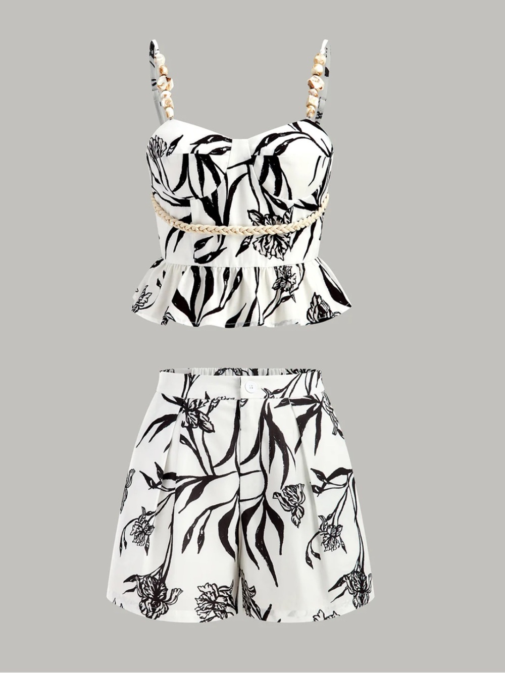 Commense Floral Print Peplum Top With Shorts Set Size XS NWT